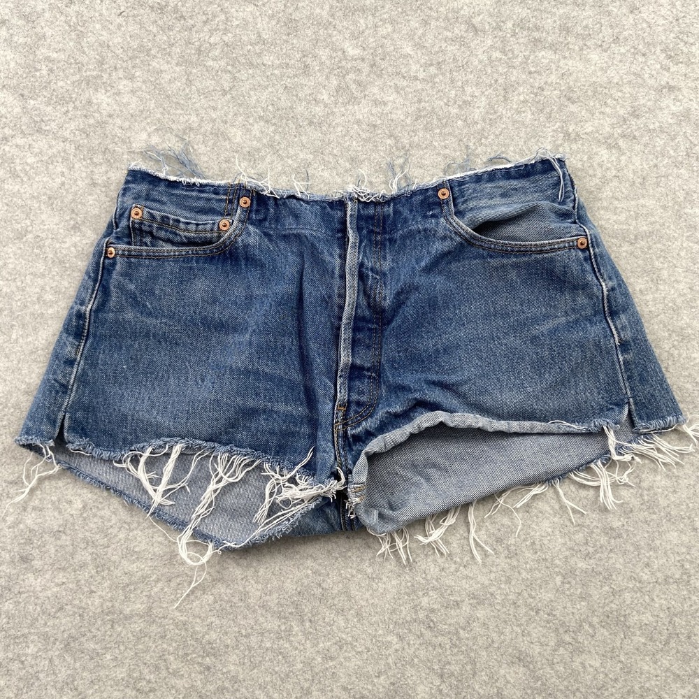 RE/DONE Levi's Shorts Womens 28 (32x2) Blue Distressed Denim Cutoff Frayed Hem